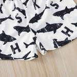 Toddler Kids Boys White Background Black Shark Print Short Sleeve Suit - PrettyKid