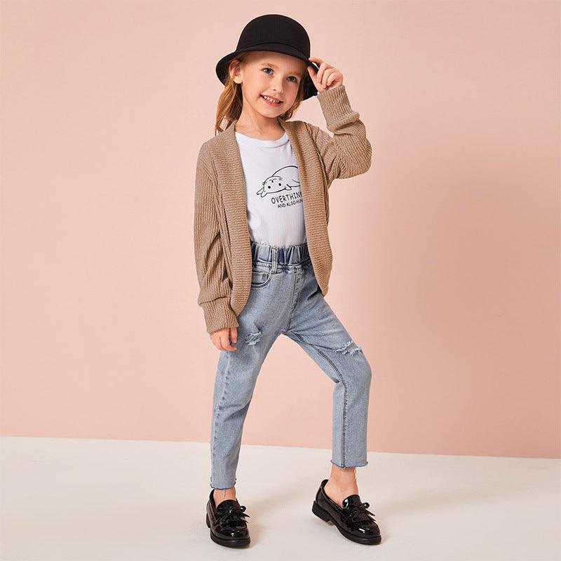 Toddler Kids Girls Solid Color Long Sleeve Knitted Coat - PrettyKid