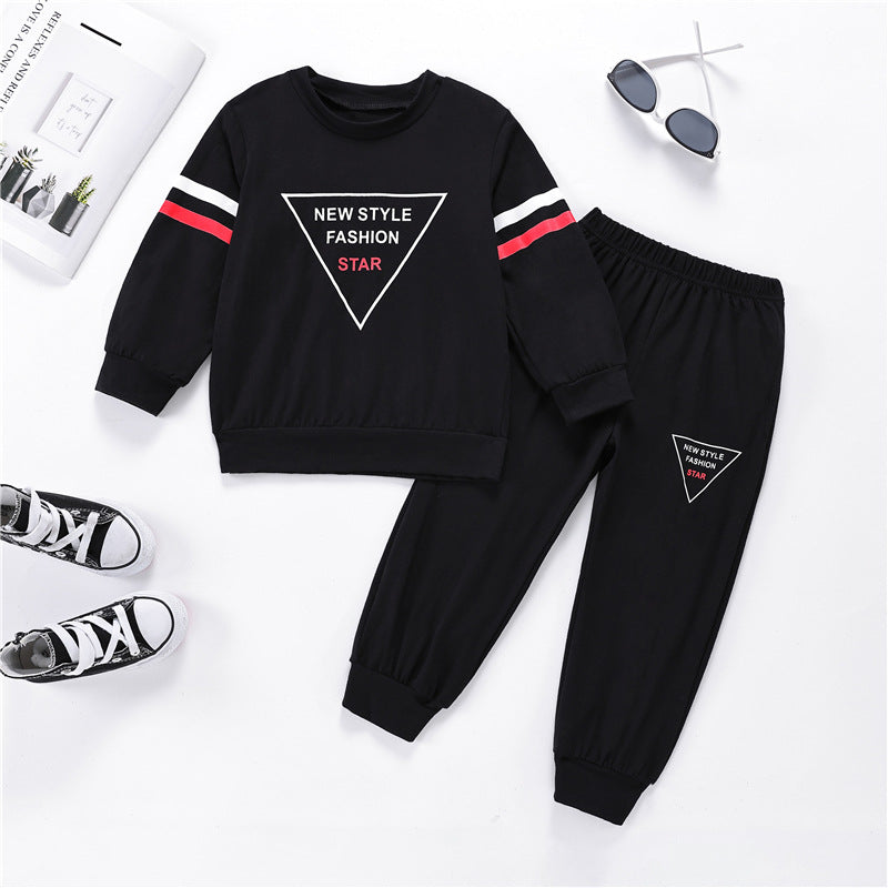 Toddler Kids Boys Black Letter Print Long Sleeve Sports Casual Suit - PrettyKid