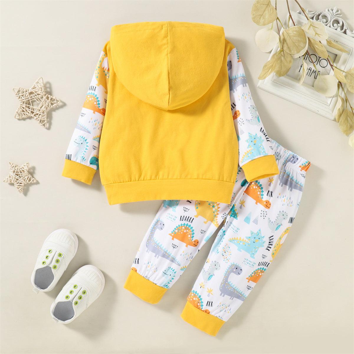 Toddler Boys Dinosaur Print Hoodie Pants Set - PrettyKid