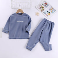 Toddler Kids Boys Solid Color Letter Print De Velvet Long-sleeved Pajamas Set - PrettyKid