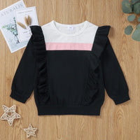 Toddler Kids Girls Solid Color Long Sleeve Ruffle Color Blocking Blouse - PrettyKid