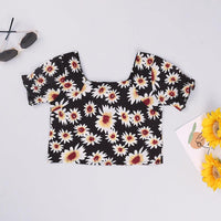 Toddler Kids Girls Flower Print Short Sleeve Blouse Solid Shorts Set - PrettyKid