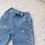 2022 New Girls' Small Flower Jeans Small Children's Spring Baby Women's Small Foot Pants Children's Long Pants - PrettyKid