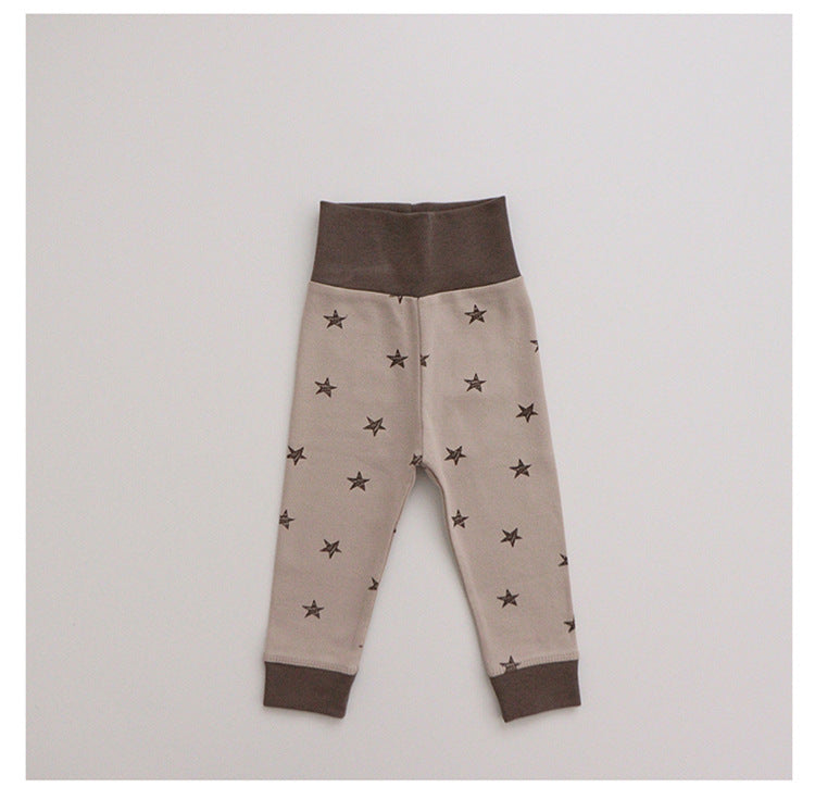 Baby Solid Color Cute Stars Printed Long-sleeved Pants Hat Pajamas Three Sets - PrettyKid