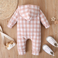 Baby Boys Girls Plaid Print Hooded Long Sleeved Jumpsuit - PrettyKid