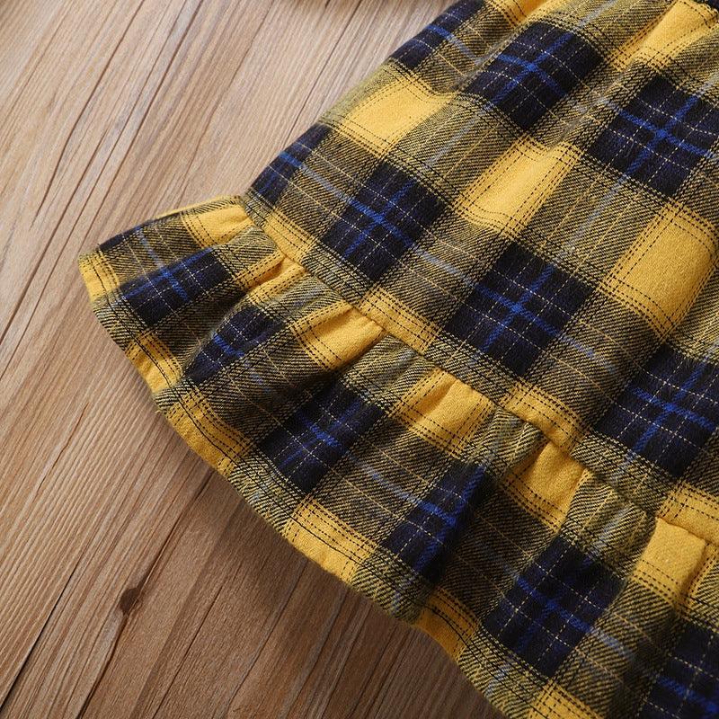 Toddler Kids Girls Yellow Plaid Long Sleeve Lovely Dress - PrettyKid