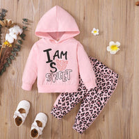 Toddler Girls Letter Print Pink Hoodie Sweatshirt Leopard Print Pants Set - PrettyKid