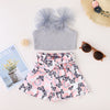 Toddler Kids Girls Solid Color Mesh Suspender Top Cartoon Printed Bow Knot Shorts Set - PrettyKid