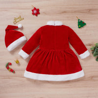 Toddler Kids Girls Solid Color Christmas Velvet Dress Hat Set - PrettyKid