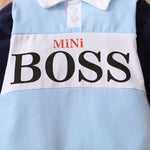 Baby Boys Mini BOSS Lettered Long Sleeve Patchwork Jumpsuit - PrettyKid