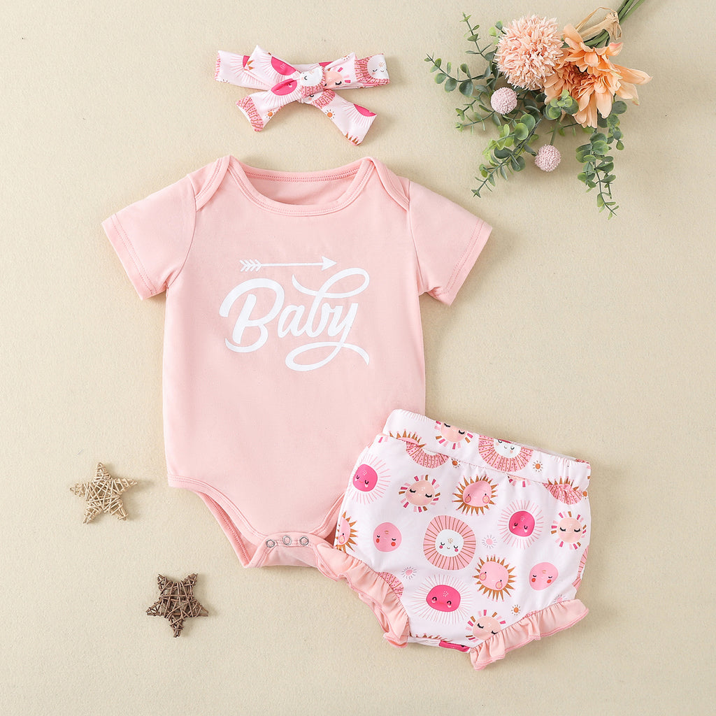 Summer New Baby Baby Clothes Small Sun Printed Girls Crawling Clothes Cute Package Fart Harness Triangle Crawling Clothes Split - PrettyKid