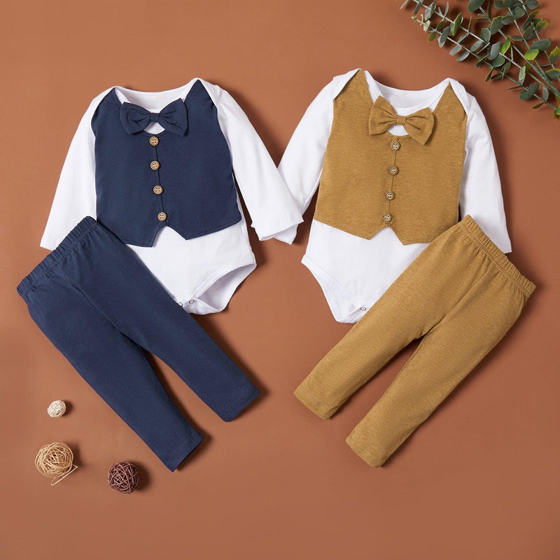 Baby Boys Solid Color Jumpsuit Vest Trousers Gentleman Suit - PrettyKid