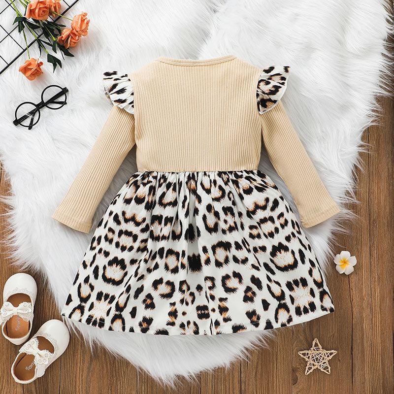 Toddler Kids Girl's Long Sleeves Letter Leopard Print Dress - PrettyKid