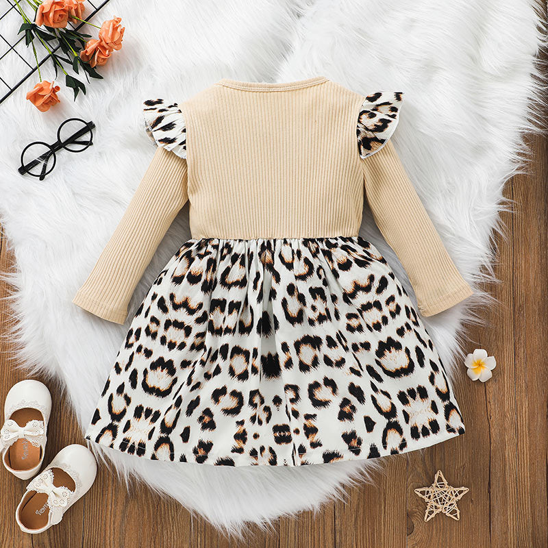 Toddler Kids Girl's Long Sleeves Letter Leopard Print Dress - PrettyKid