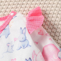 Baby Girls Cute Rabbit Print Long-sleeved Jumpsuit Solid Color Bow Flared Pants Set - PrettyKid