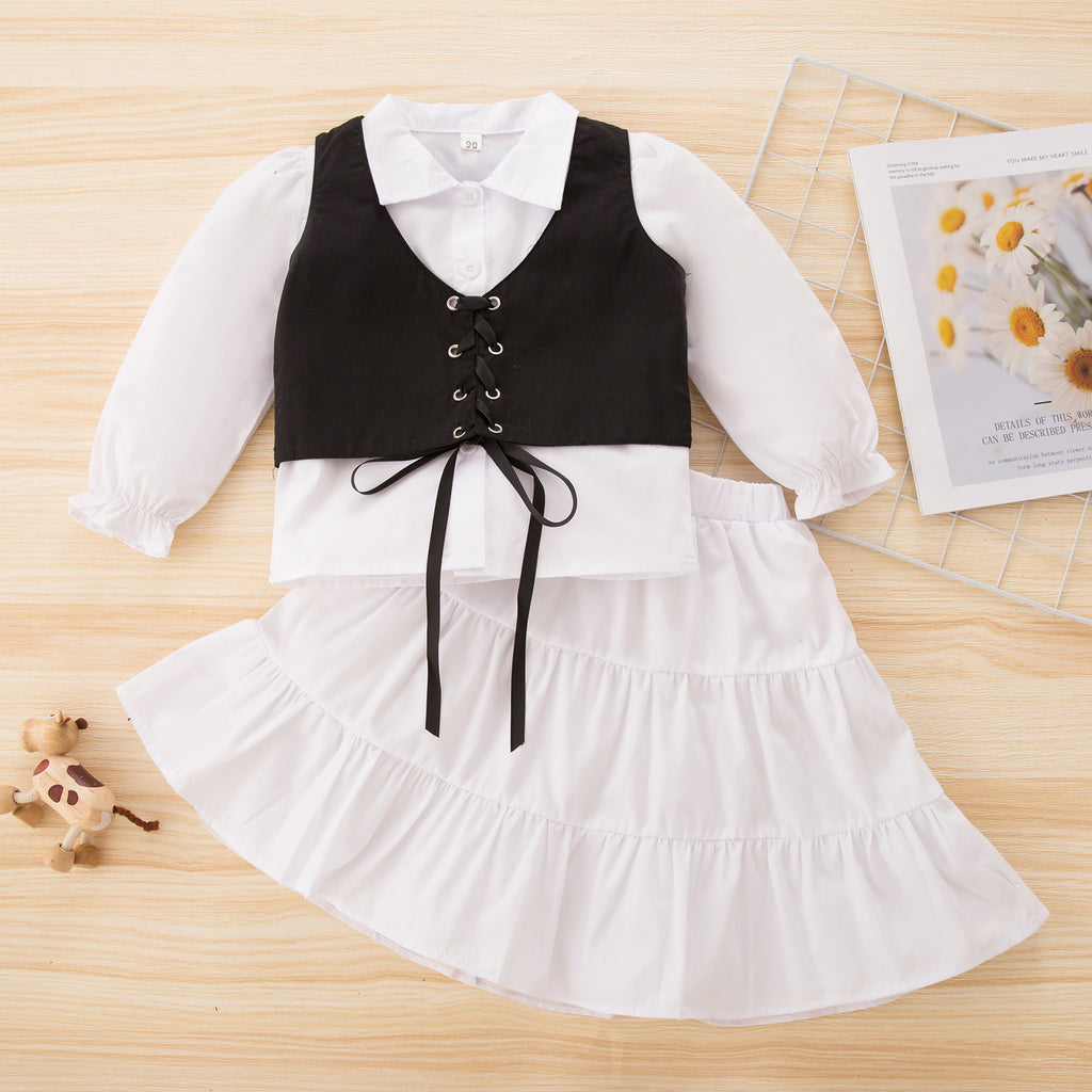 Toddler Kids Girls' Shirt Vest Pleated Skirt Set Children's Boutique Suppliers - PrettyKid