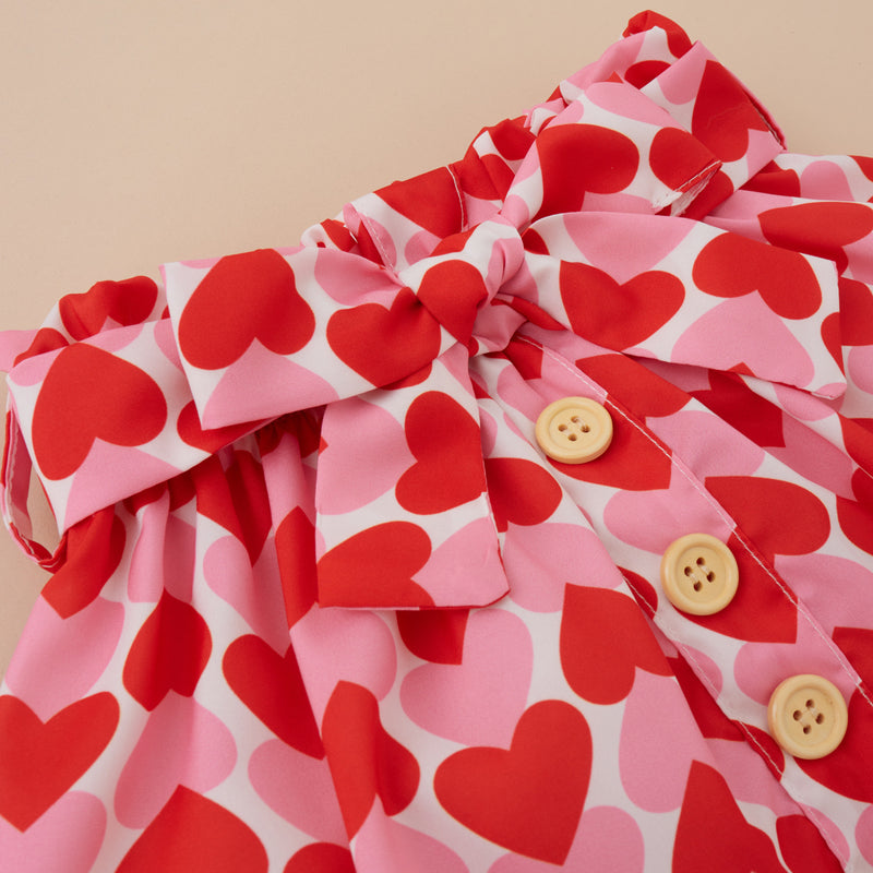 Toddler Kids Girls Solid Color Love Printing Short Sleeve Top Short Skirt Valentine's Day Set - PrettyKid