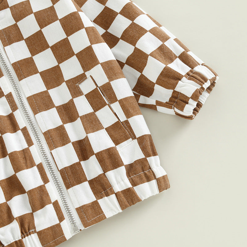 Toddler Kids Checkerboard Print Zipper Jacket - PrettyKid