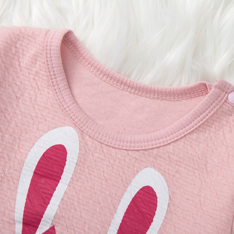 Baby Girls Cute Rabbit Print Stripe Jumpsuit - PrettyKid