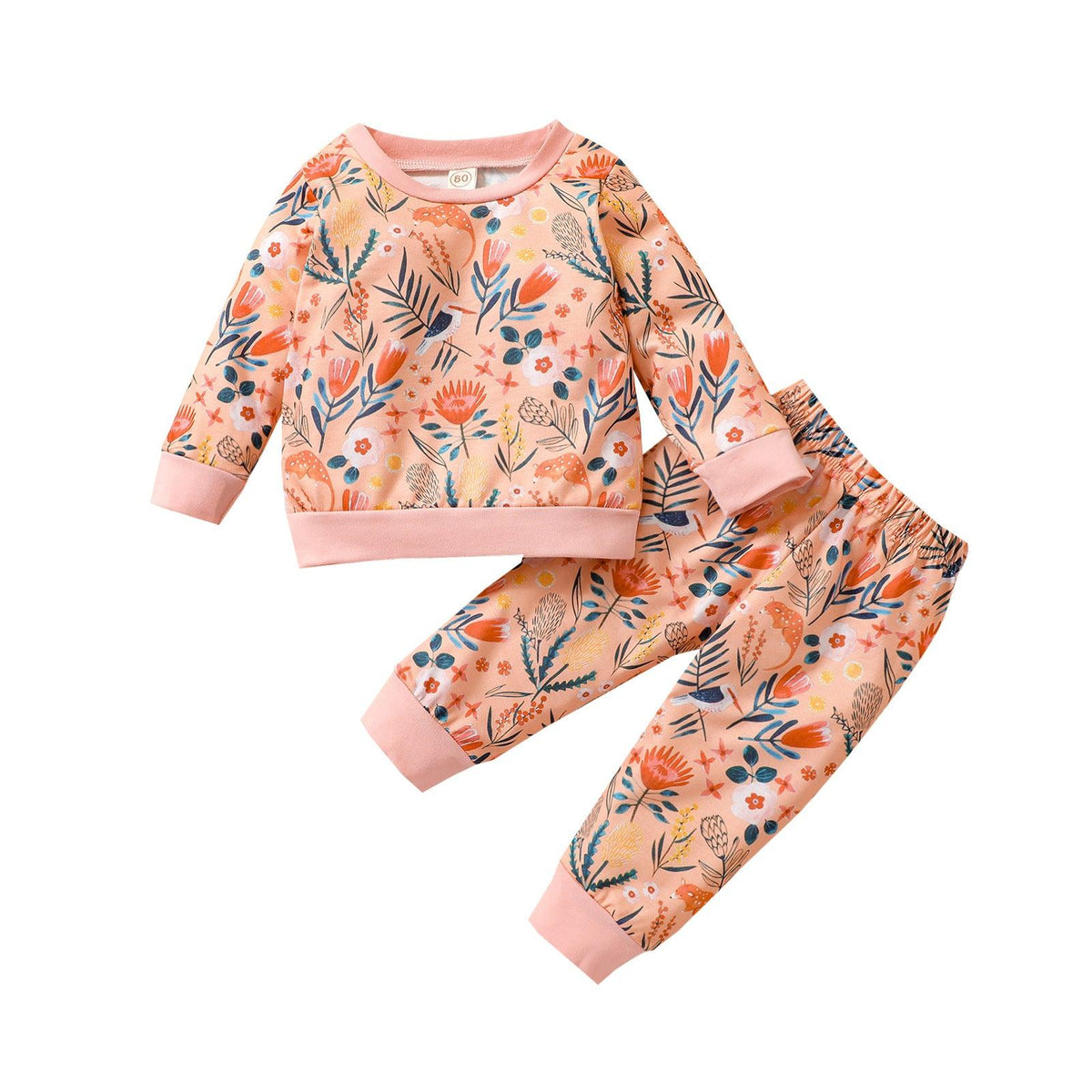 Toddler Kids Girls Floral Print Round Neck Long Sleeve Sweater Set - PrettyKid