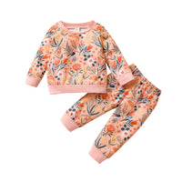 Toddler Kids Girls Floral Print Round Neck Long Sleeve Sweater Set - PrettyKid