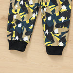 Toddler Kids Boys Cartoon Dinosaur Solid Color Letters Hooded Sweatshirt Camouflage Print Pants Set - PrettyKid