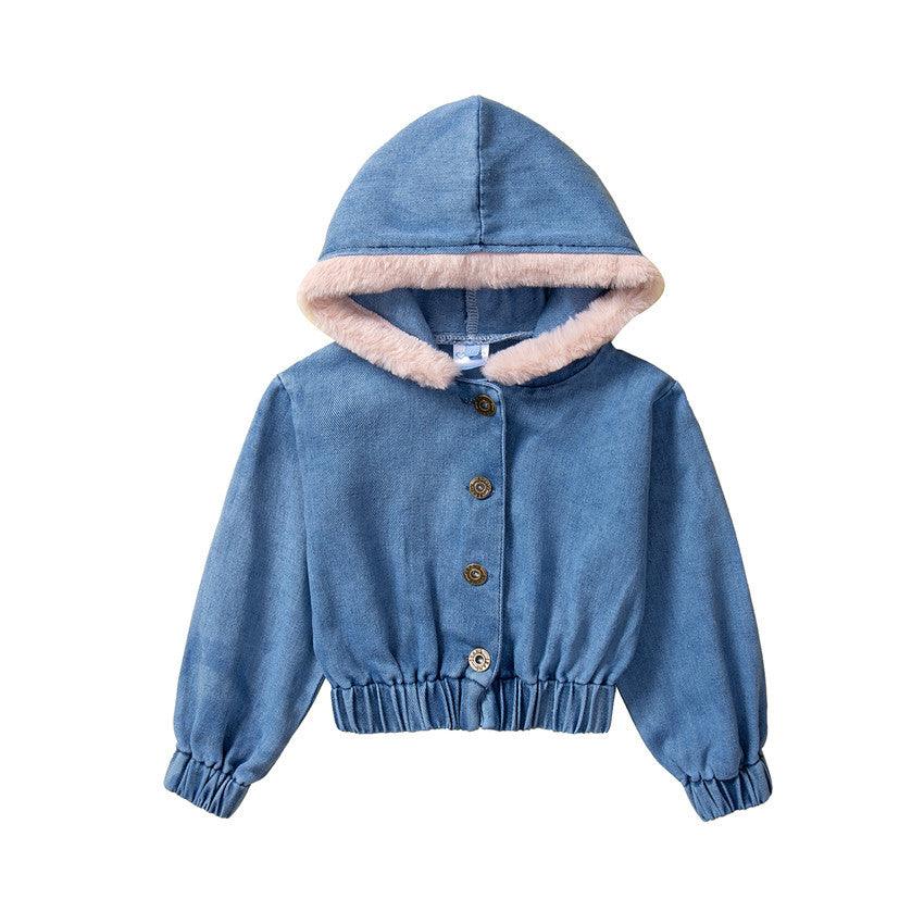 Girls' Denim Coat Solid Color Simple Top - PrettyKid