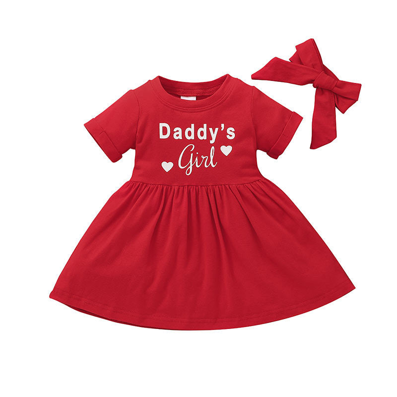 Toddler Girls Solid Daddy's Girl Lettered Short Sleeve Dress - PrettyKid