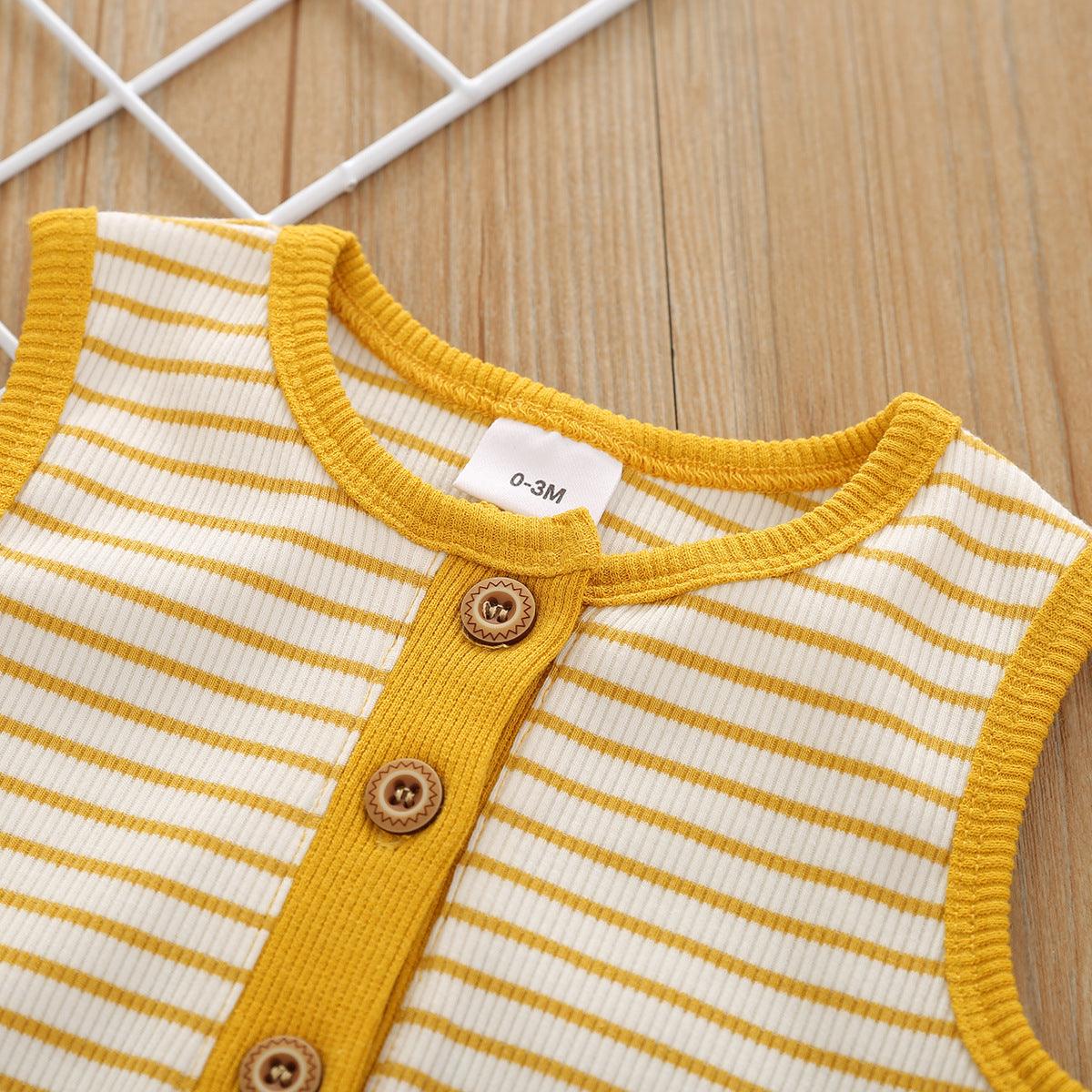 Toddler kids summer sleeveless striped jumpsuit baby crawling suit - PrettyKid