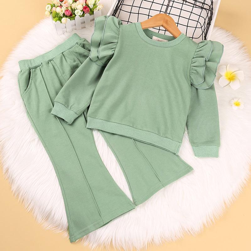 Toddler Kids Girls' Lace Long Sleeved Tops Wide Legged Pants Set - PrettyKid