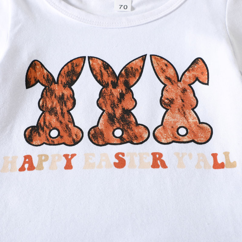 Summer 2023 Children's Clothing Animal Print Short Sleeve+fart Pants Easter Three Piece Set - PrettyKid