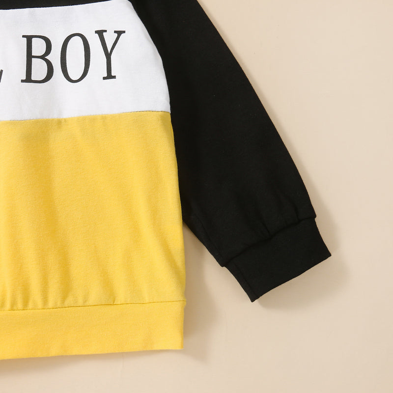 Toddler Kids Boys Long Sleeved Multi-color Patchwork Letter Print Hooded Sweatshirt Suit - PrettyKid