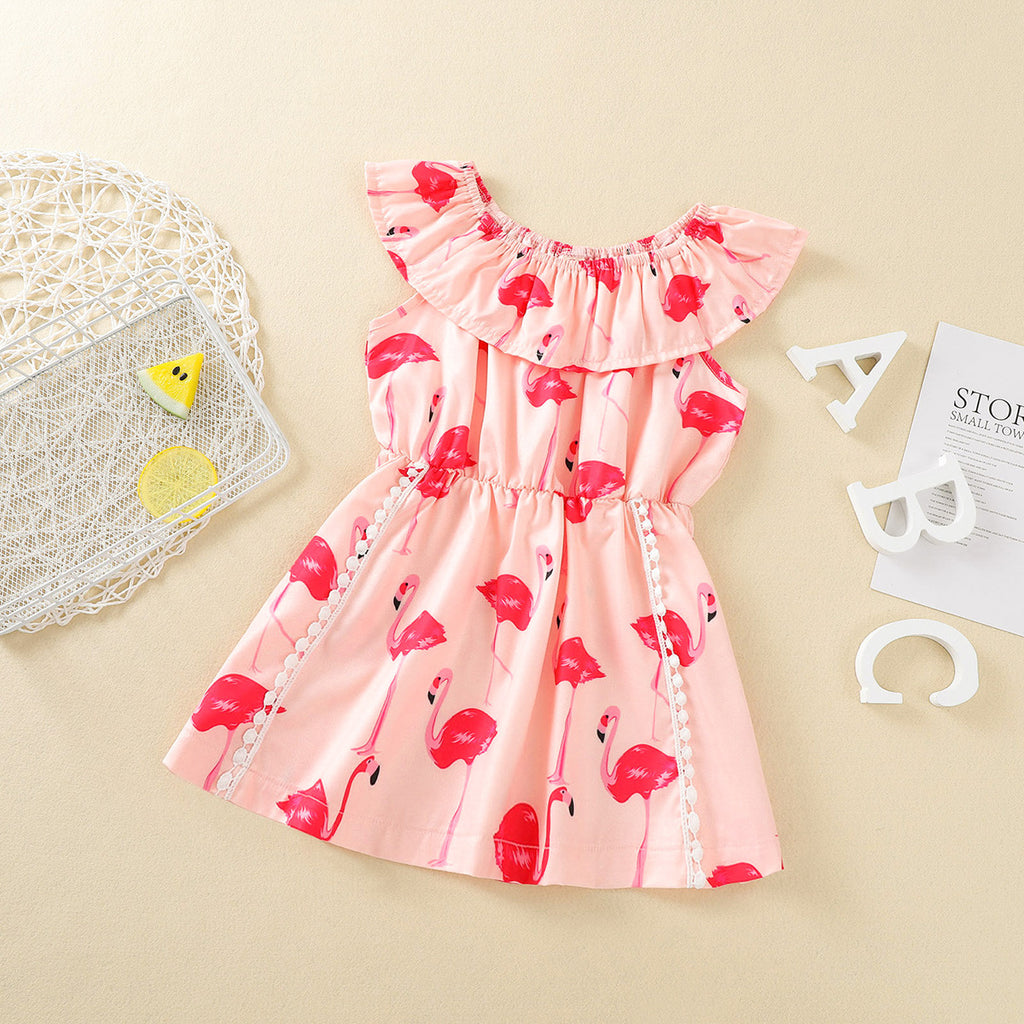 Toddler Girls Solid SWAN Print Dress - PrettyKid