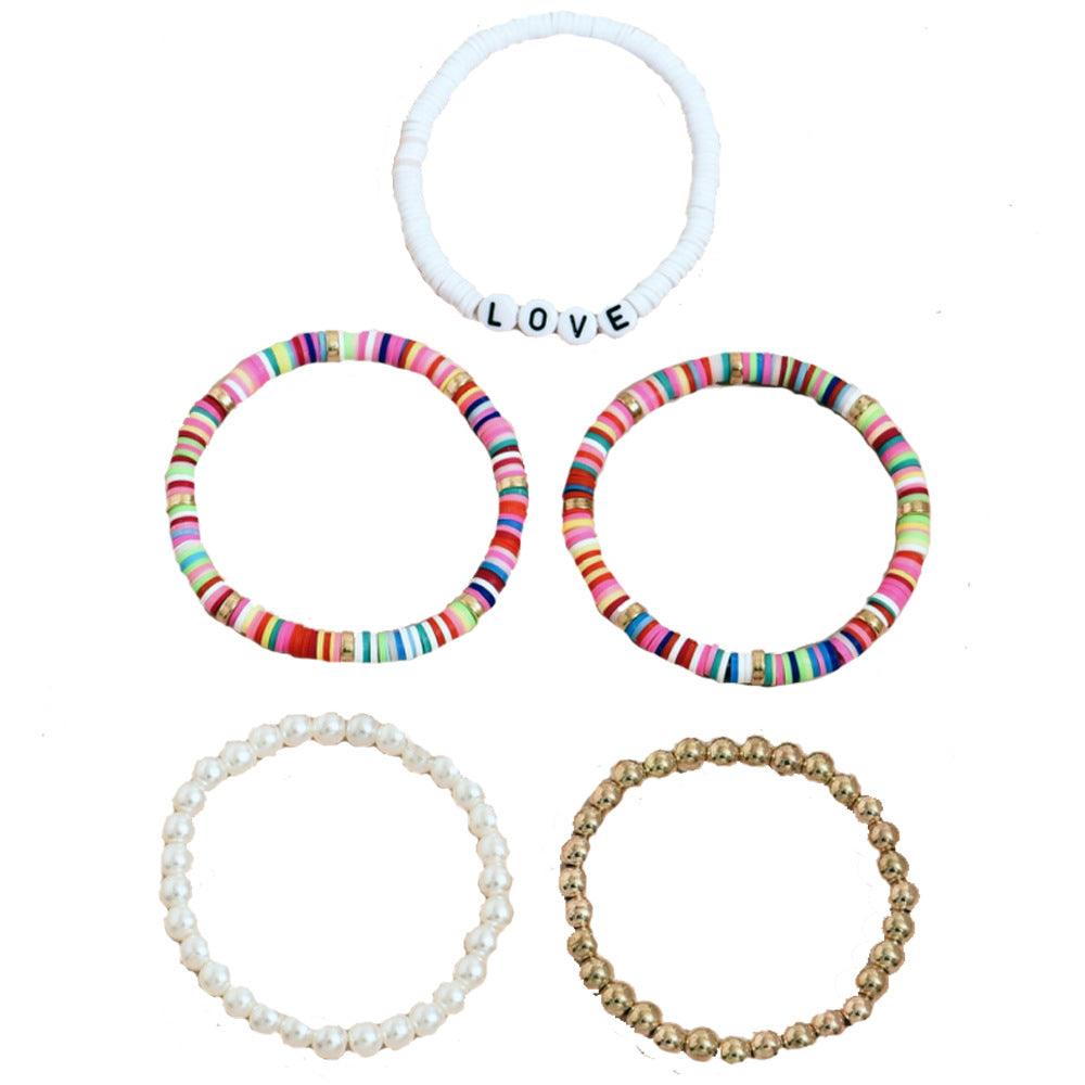 Colorful Soft Pottery Bracelet 5-piece Set - PrettyKid