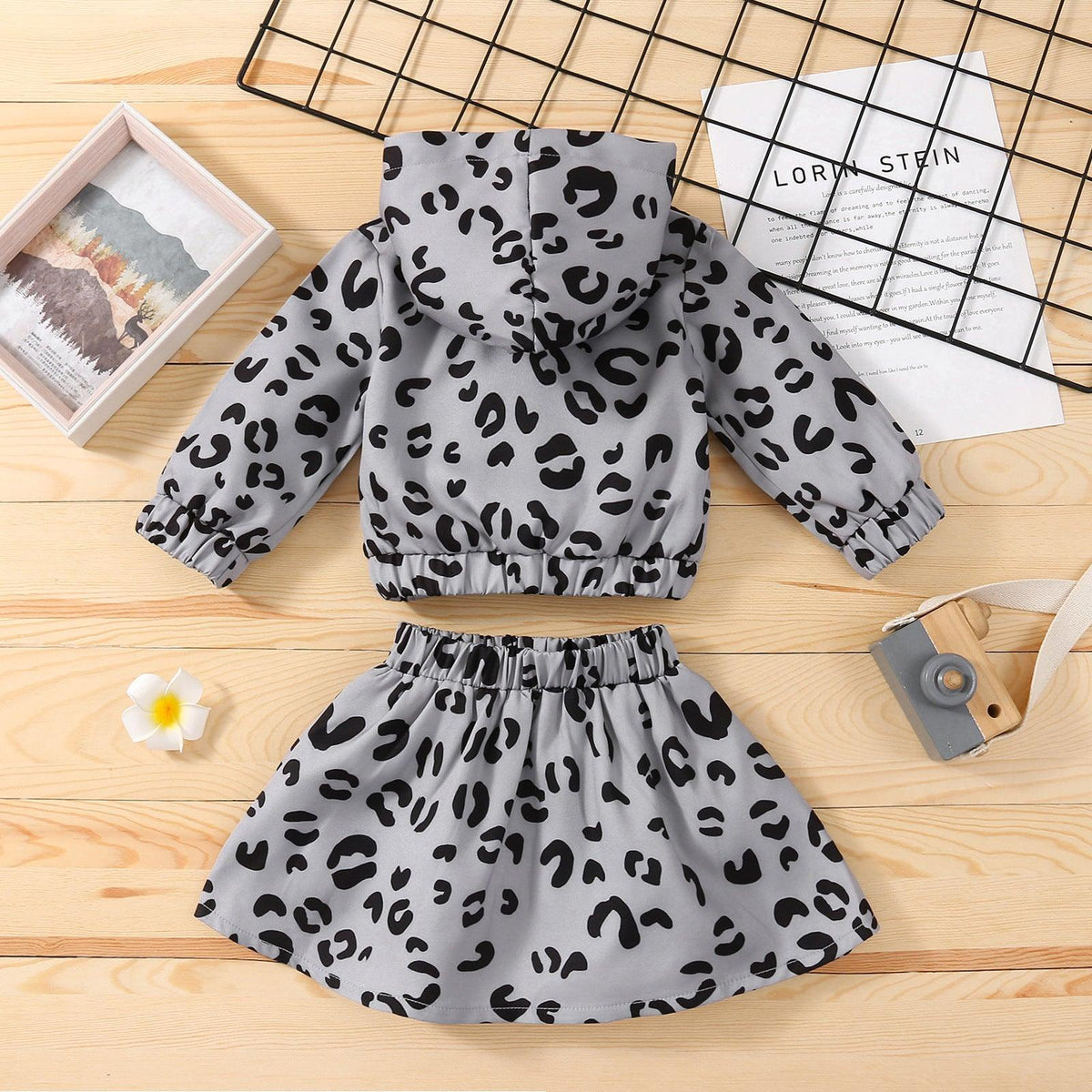 Toddler Kids Girls Leopard Print Hoodie Short Skirt Set - PrettyKid