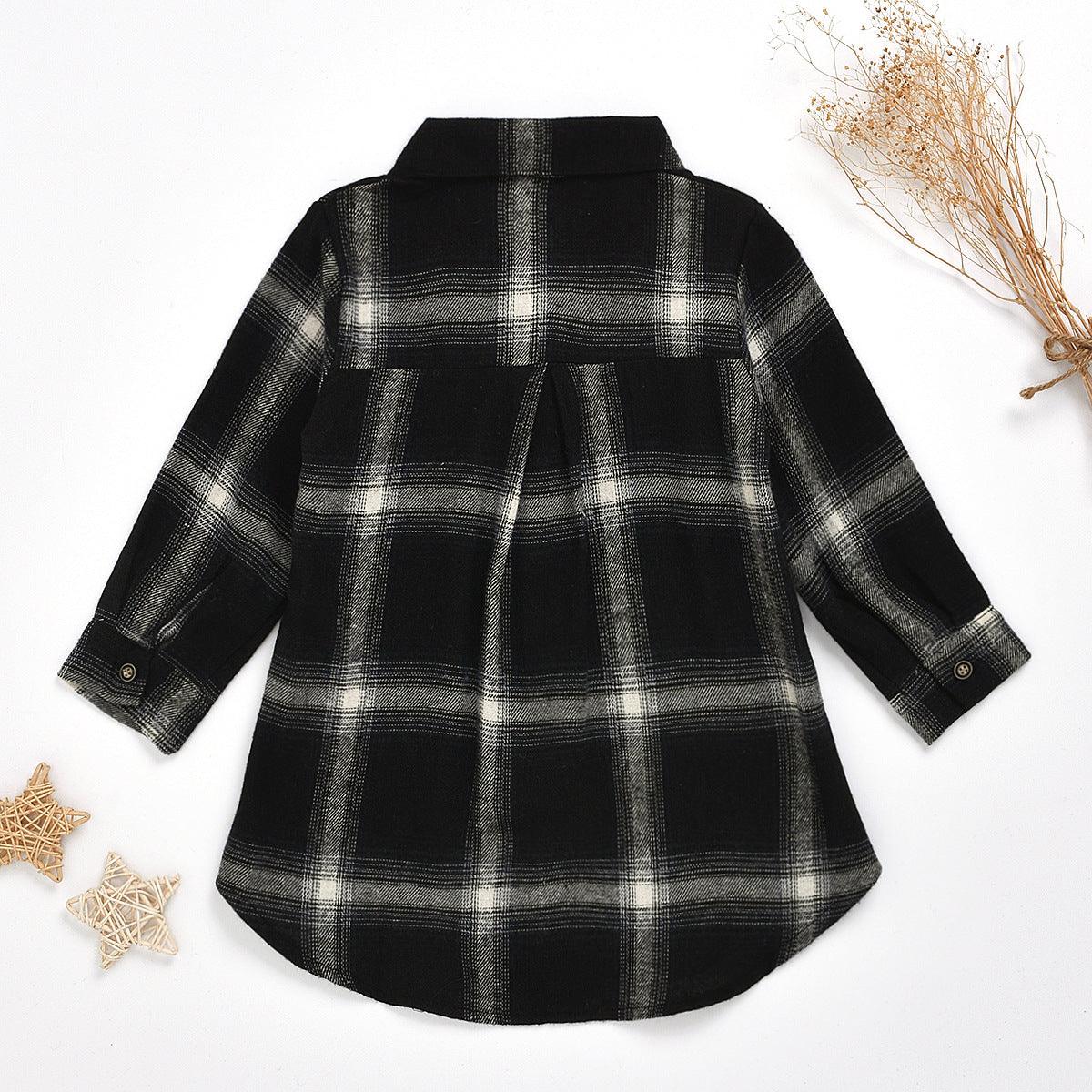 Boys Girls Long Sleeve Plaid Lapel Shirt Kids Wear Supplier - PrettyKid