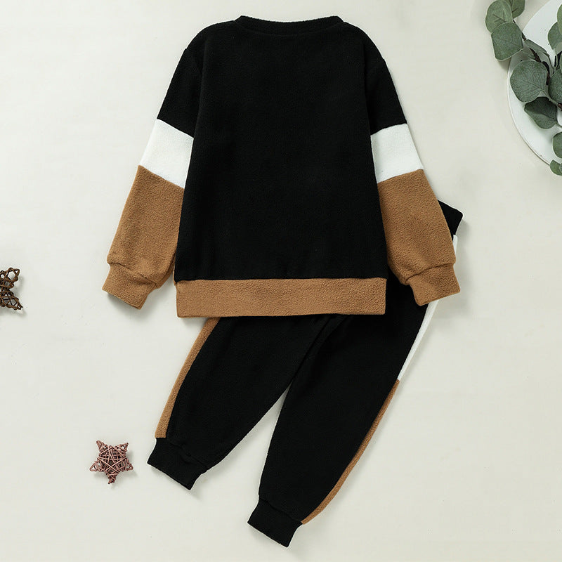 Toddler Kids Boys Long Sleeved Sweater Color Matching Suit - PrettyKid