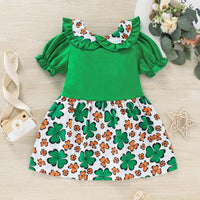 Toddler Kids Girls Green Clover Printing Lovely Dress - PrettyKid