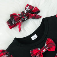 Baby Girls Snowflake Print Red Plaid Bow Dress Christmas Dress - PrettyKid