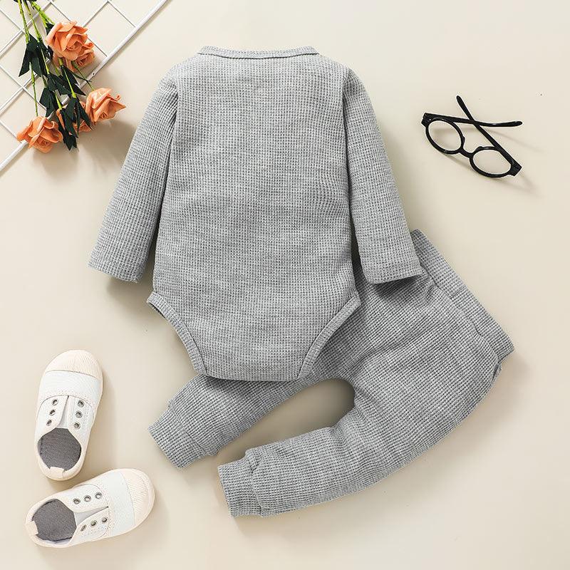 Baby Boys Girls Solid Color Knitted Striped Pullover Long Sleeve Set - PrettyKid