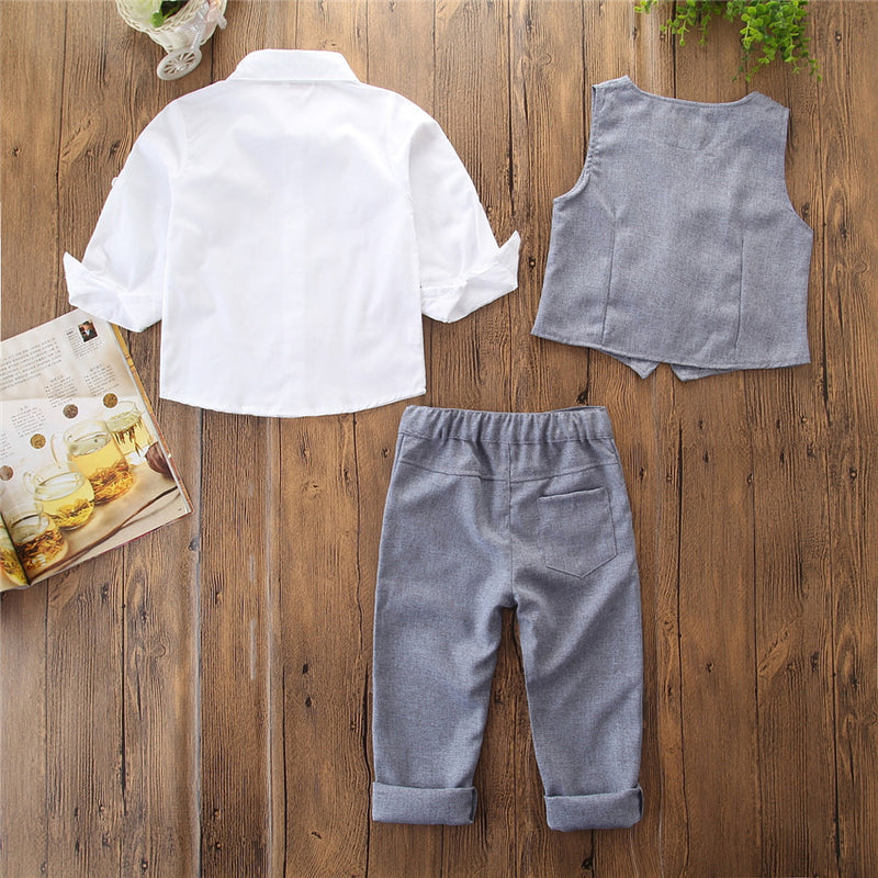 Toddler Kids Boys Gentleman's Dress White Shirt Vest Trousers Three Piece Set - PrettyKid