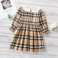 Children Girl's Doll Neck Plaid Long Sleeve Dress - PrettyKid