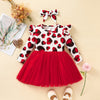 Little Girl's Long Sleeve Dress 2022 New Children's Valentine's Day Love Pattern Mosaic Mesh Dress - PrettyKid