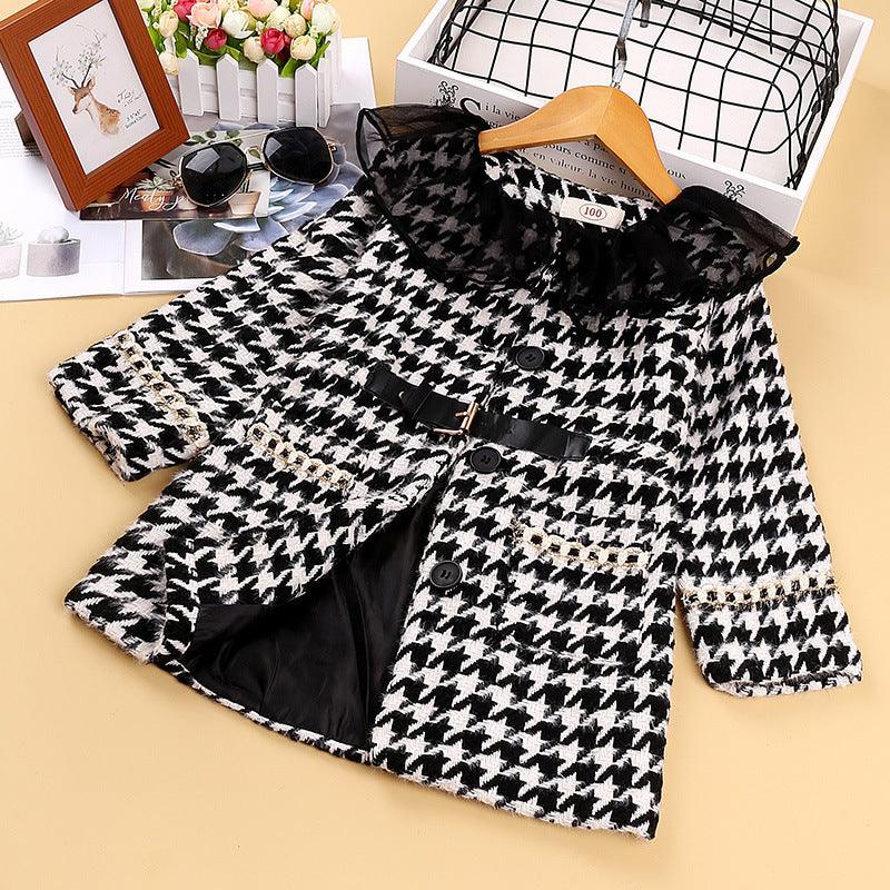 Toddler Kids Girls Plaid Long Sleeve Mesh Patchwork Lapel Coat Coat - PrettyKid