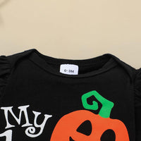 Baby Girls Letter Halloween Pumpkin Print Top Wave Dot Pants Two Piece Set Bulk Childrens Clothing - PrettyKid