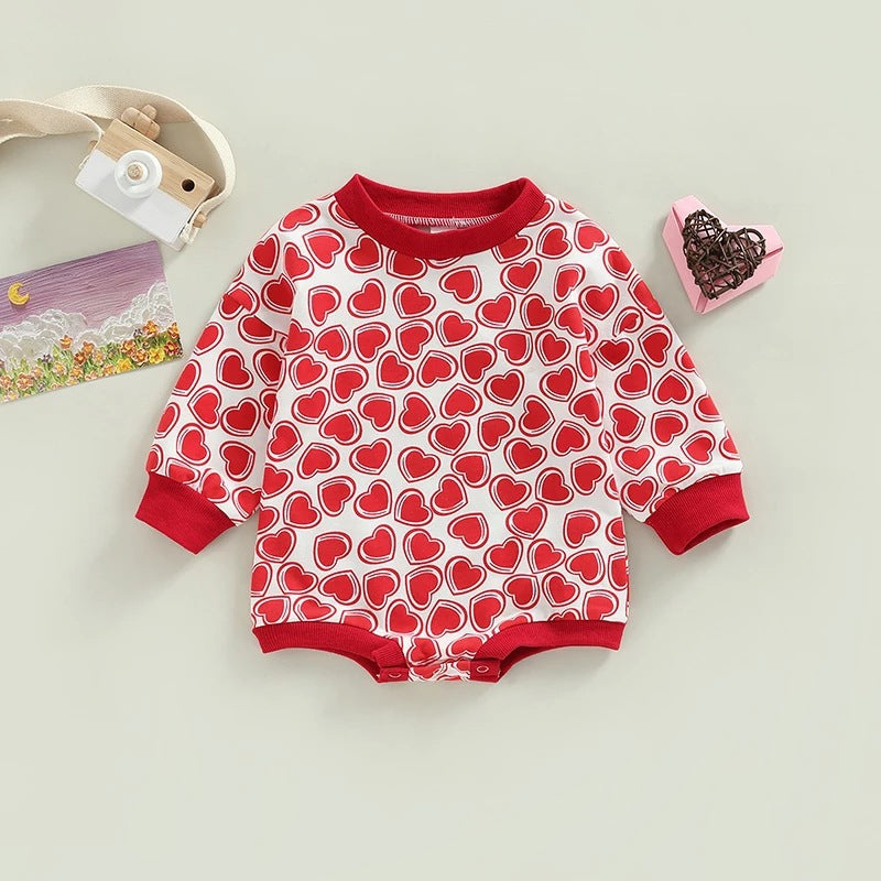Baby Girls Valentine's Day Love Print Onesie Crawl Suit - PrettyKid