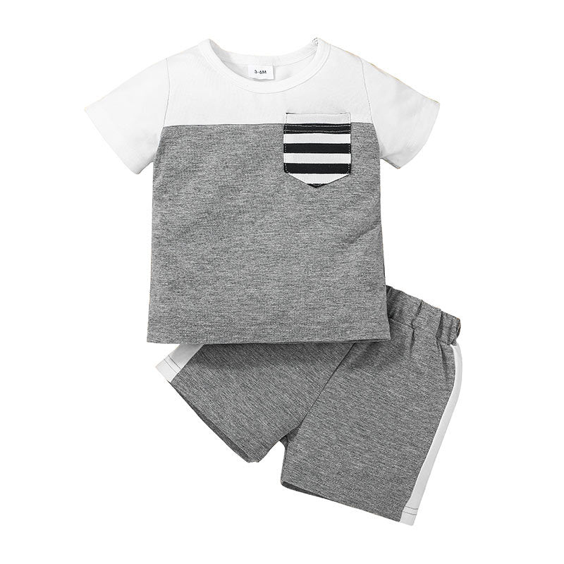 Toddler Boys Solid Striped Printed Short Sleeve T-shirt and Shorts Set - PrettyKid