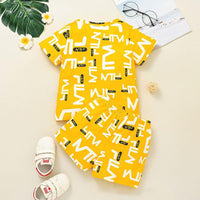 Toddler Kids Boys' Solid Letter Print Short Sleeve Set - PrettyKid