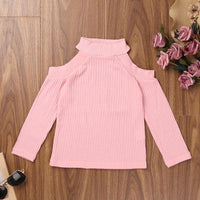 Children Girls Off Shoulder Long Sleeve Sweater Short Leather Skirt Set - PrettyKid